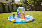 Banzai Jr Safari Cruise Splash Park set up on backyard lawn toddlers playing