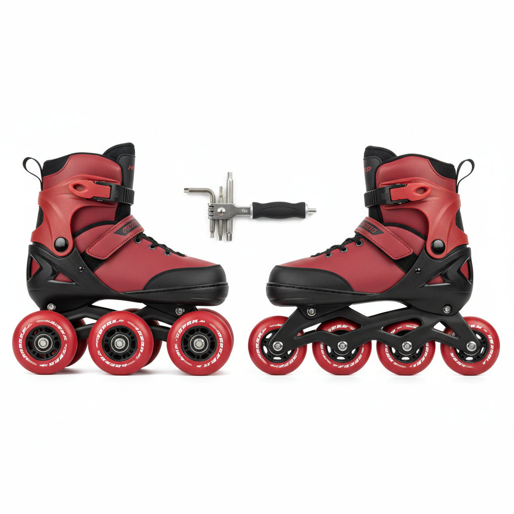 Hyper 2-in-1 skate combo flat lay showing quad and inline chassis with adjustment wrench white background - More4less Outlet