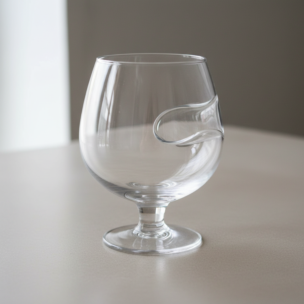 Close view of the clear Brookstone cigar-holder whiskey glass and integrated side rest