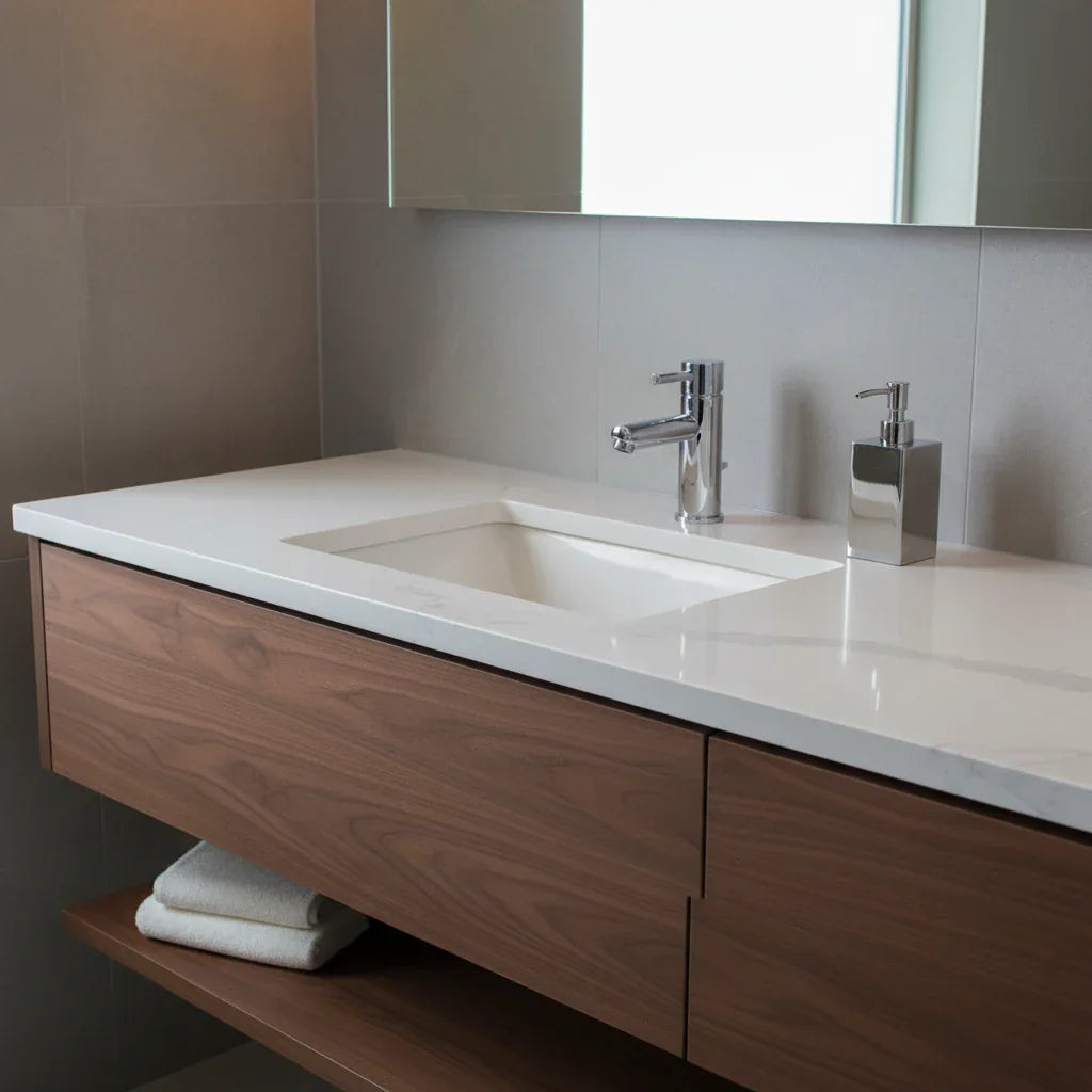 American Standard Serin chrome faucet bathroom hardware design vignette lifestyle image