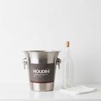 Houdini by Rabbit stainless steel champagne bucket on white surface with wine bottle and linen napkin – More4less Outlet