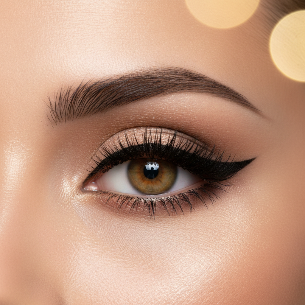 Close-up of dramatic black eyeliner along the lash line