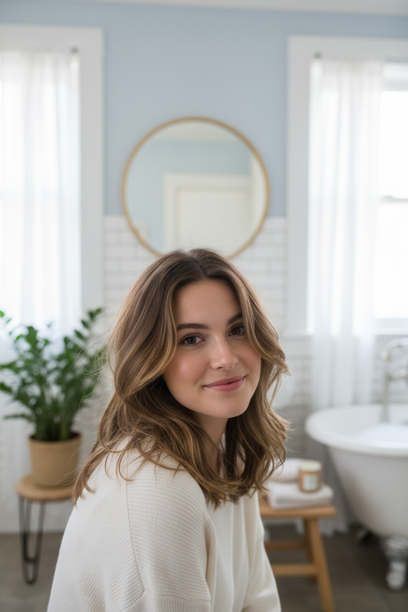 Young woman with effortlessly tousled second-day hair texture lifestyle photo