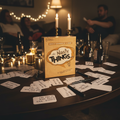 The Game of Nasty Things party game displayed on dark table with answer cards and moody lighting