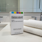 Rodan + Fields ENHANCEMENTS Body Micro-Dermabrasion 1.9 oz package on a bathroom vanity