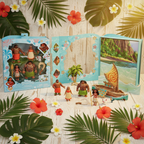 Disney Princess Moana Classic Storybook Set by Mattel displayed on a tropical surface with palm leaves and hibiscus flowers – More4less Outlet