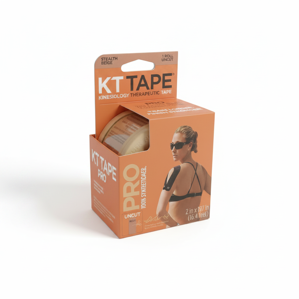 AI-generated contextual image of KT Tape Pro Beige (Stealth) 1 Uncut Roll on a pure white background