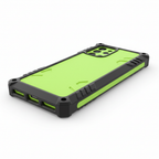 Clean studio isolated product shot of neon green and black rugged Samsung S22 Ultra case highlighting color contrast