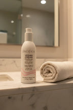 Pacifica Vegan Cream Gel Cleanser on marble vanity shelf with rolled cotton face towel — More4less Outlet