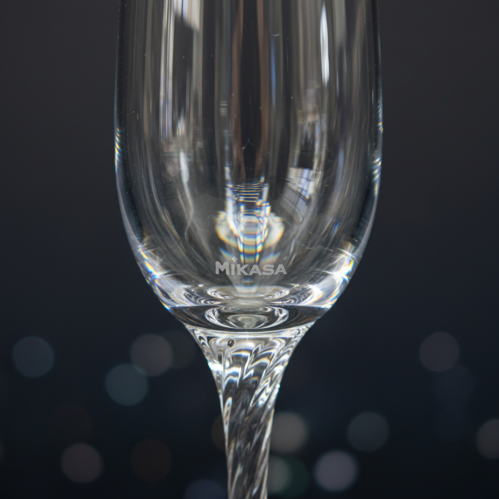 Close-up of Mikasa Julie European crystal champagne flute rim showing fine refraction and clarity – More4less Outlet