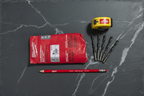 Milwaukee Thunderbolt 3/8 inch Drill Bits 6-pack flatlay on dark slate with tape measure and pencil - More4less Outlet