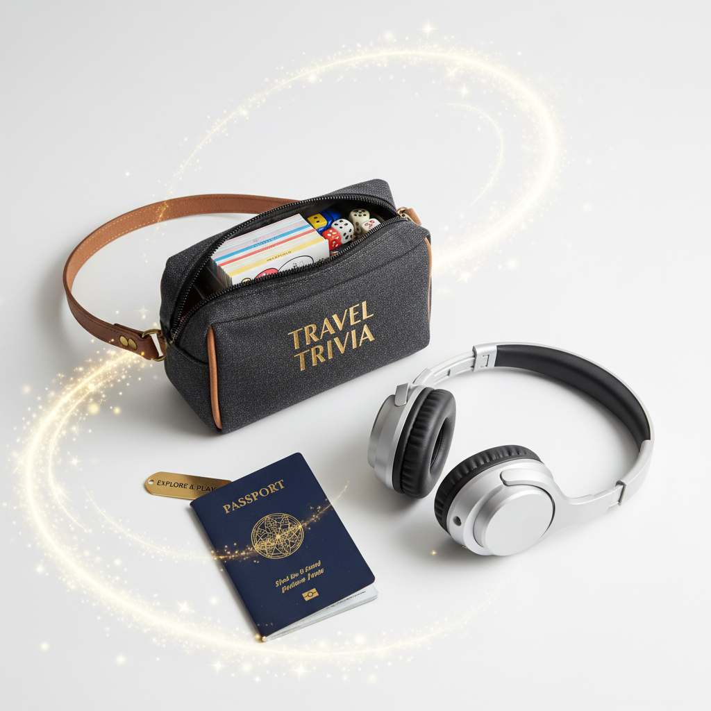 Compact trivia game in travel bag with passport and headphones — Harry Potter Trivial Pursuit portable game — More4less Outlet