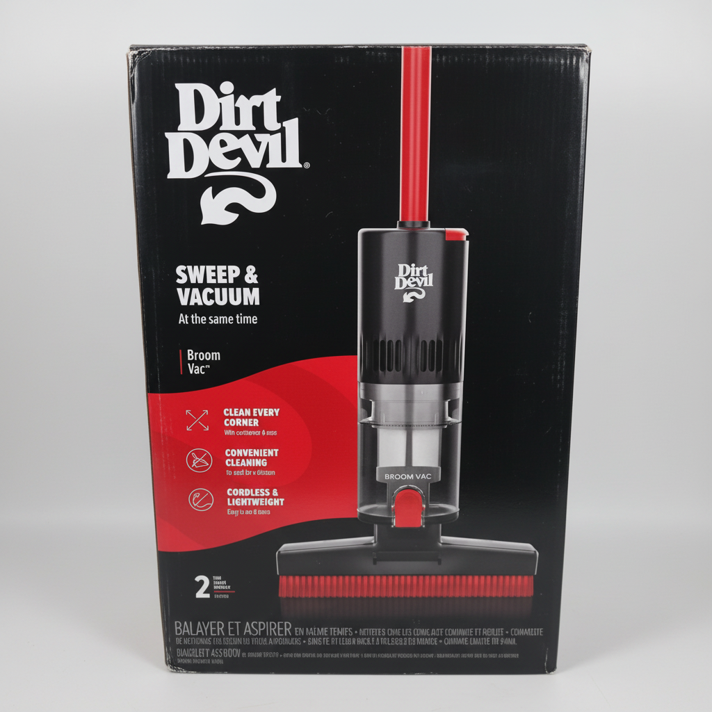 Dirt Devil Broom Vac BD45000V retail box on a neutral studio surface