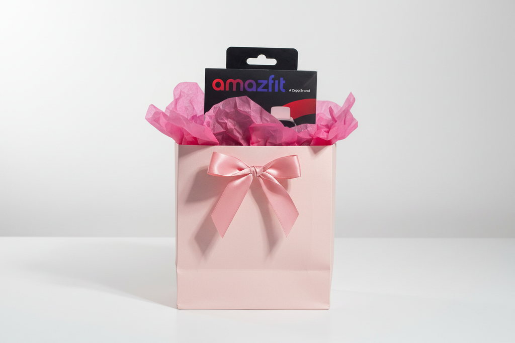 Amazfit GTS 4 Mini smartwatch Flamingo Pink as premium tech gift in pink gift bag with ribbon – More4less Outlet