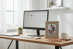 Professional office desk styling with a metallic-textured 5x7 portrait picture frame