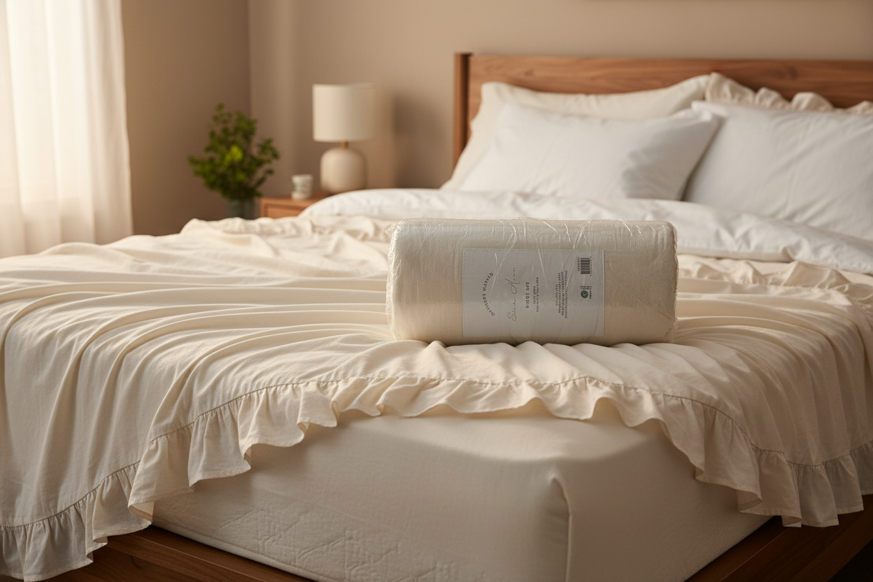 Eden Home cream garment washed sheets spread on plush mattress with soft morning light in modern bedroom
