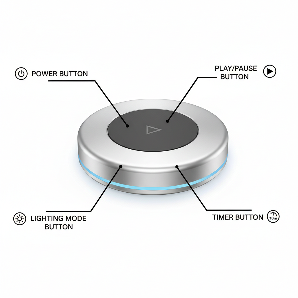 Mouse Jigger LZD-Q1 button diagram with labeled power, play/pause, lighting, and timer controls