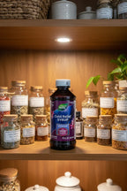 Nature's Way Umcka Syrup 4oz in organized wellness pantry with apothecary jars under warm shelf lighting — More4less Outlet