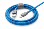 Belkin BoostCharge Pro Flex blue Lightning cable close-up showing double-braided nylon exterior and USB-A and Lightning connectors — More4less Outlet