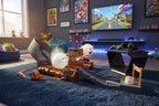 Gaming room vibe with Hot Wheels Mario Kart Boo's Spooky Sprint track set in sunlight