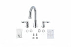 Professional plumbing hardware flat-lay of polished chrome prep sink faucet fixtures ready for installation