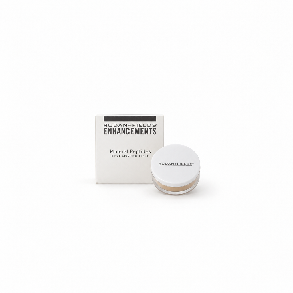 Rodan + Fields Enhancements Mineral Peptides box and jar on a white background