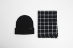Dockers Scarf & Beanie Winter Set black plaid flat lay showing full texture and plaid pattern – More4less Outlet