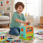 Happy child pressing gems into DIY sticker maker — Minecraft craft activity kit — More4less Outlet
