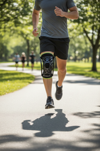 Athlete running paved trail wearing DonJoy Webtech black silicone web knee brace neon yellow-green Large — More4less Outlet