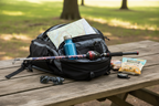 Profishiency telescopic travel fishing combo collapsed and packed in hiking backpack — retracts to 22 inches for easy travel
