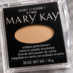 Close-up of the Ivory 1 label on the Mary Kay Endless Performance Creme-to-Powder Foundation compact
