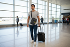 Solo New York Ludlow tablet sling worn by traveler at airport — lightweight crossbody tech bag for travel — More4less Outlet