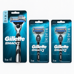 Three Gillette Mach3 razor retail packages on a white background