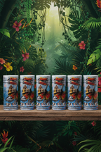 Multiple Jurassic World Dino Reveal canisters displayed as collectible set on shelf with jungle backdrop — More4less Outlet