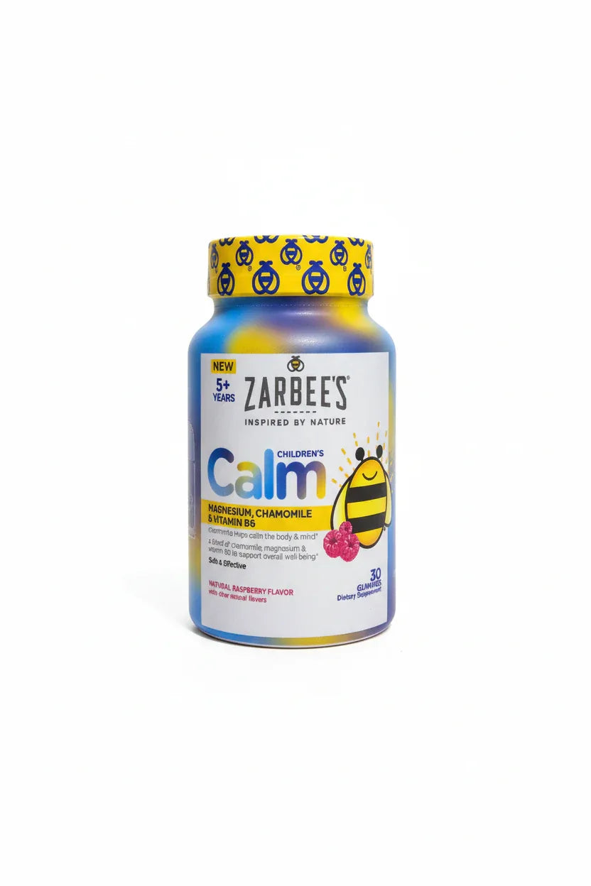 Zarbee's Children's Calm gummies bottle bright white studio product shot packaging details