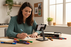 Adult creating personalized greeting card using Cupixel AR technology device stand — More4less Outlet