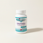 AI-generated studio image of NutriCology Delta-Fraction Tocotrienols 125 mg, 90 Softgels bottle on a warm-white surface