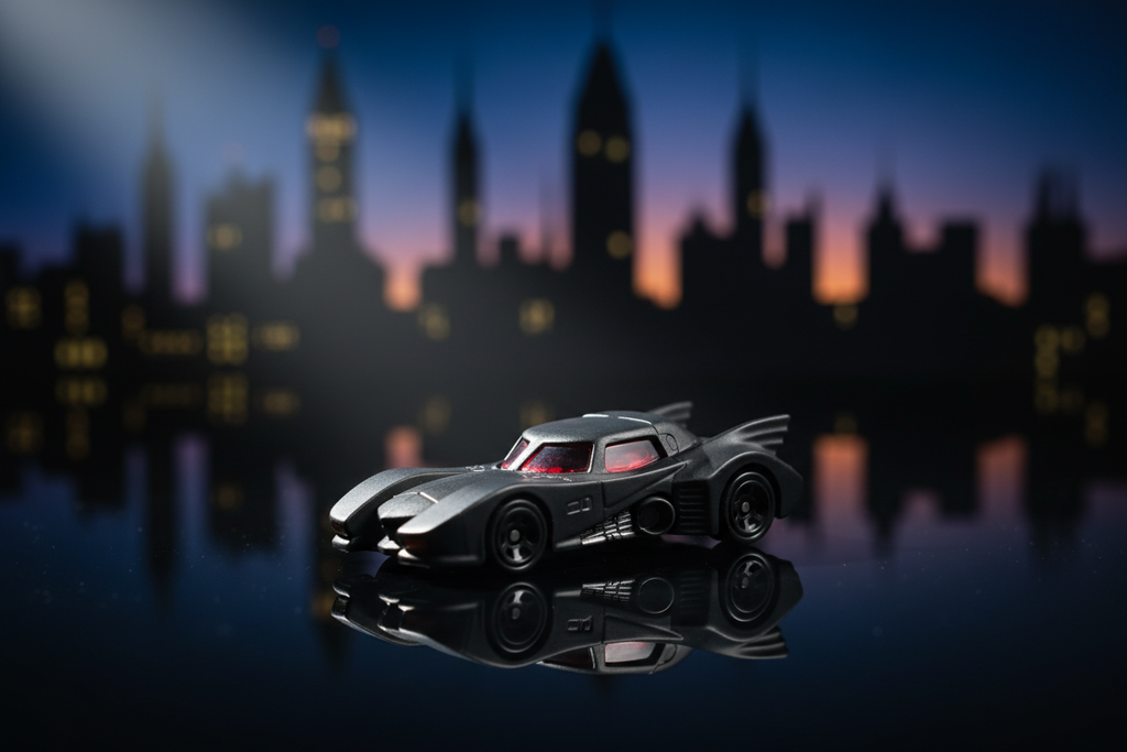 Jada Nano Hollywood Rides Classic TV Series Batmobile die-cast hero cinematic shot with Gotham skyline – More4less Outlet