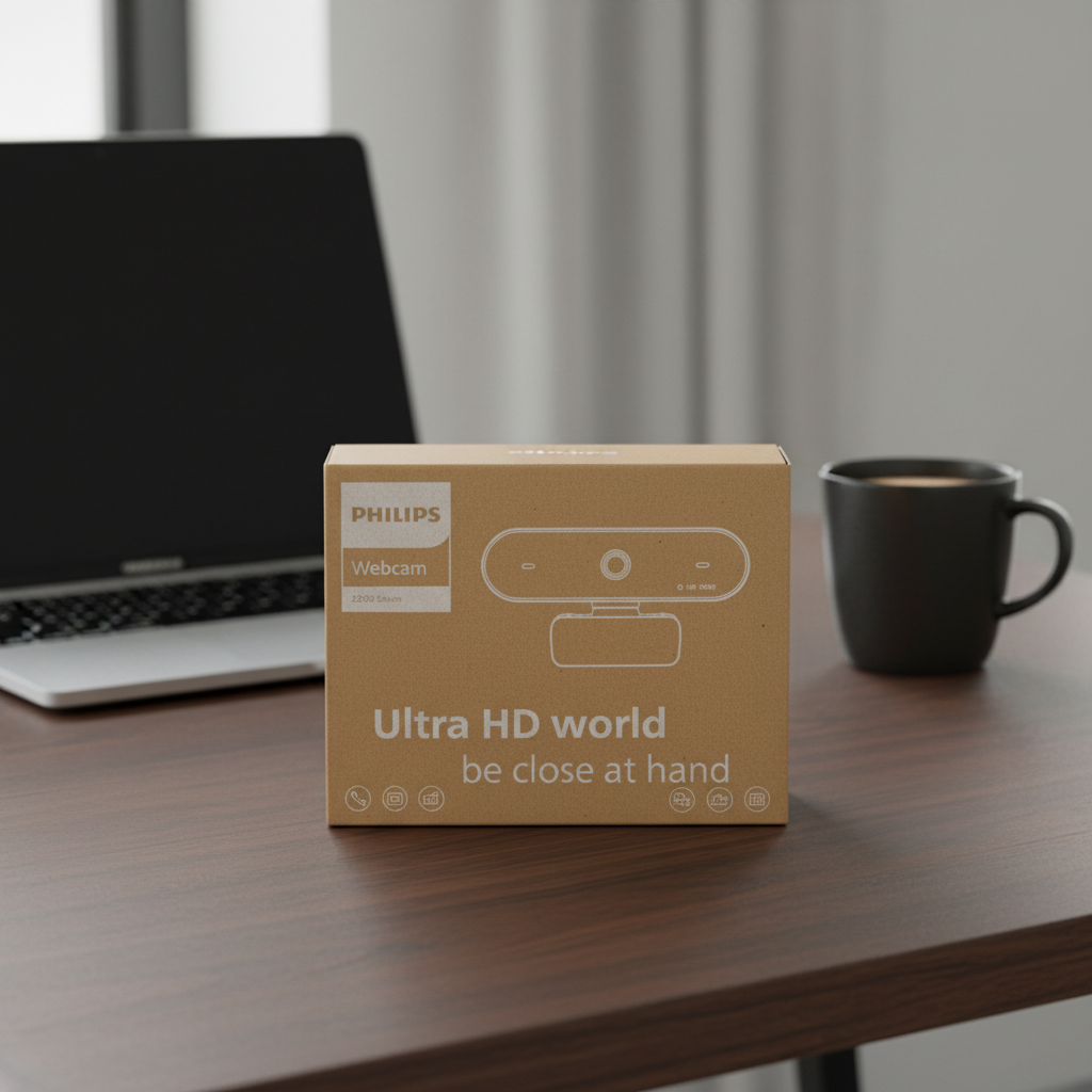 Philips 2000 Series 1080p FHD Webcam SPL6208 on home office desk with laptop