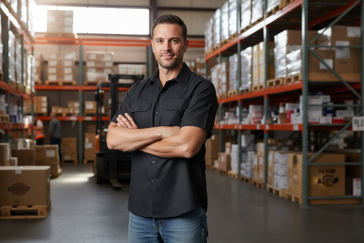 Dickies Original Fit Short Sleeve Work Shirt black XL worn by male worker on job site – More4less Outlet