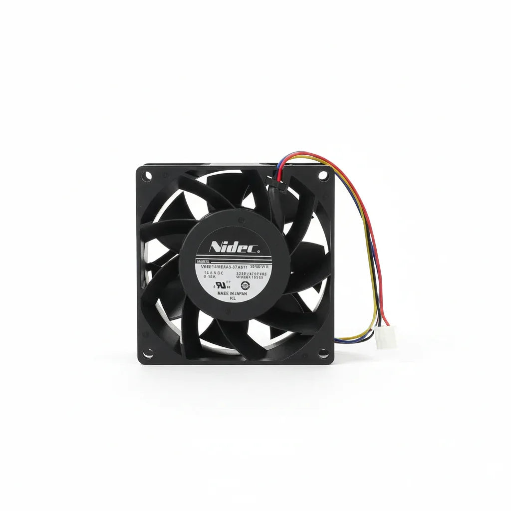 Nidec refrigerator fan motor replacement part on white studio surface