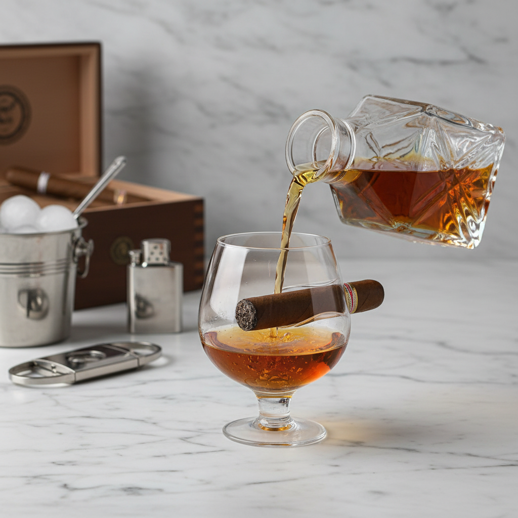 Premium spirits service on marble with Brookstone ergonomic cigar rest glassware – More4less Outlet