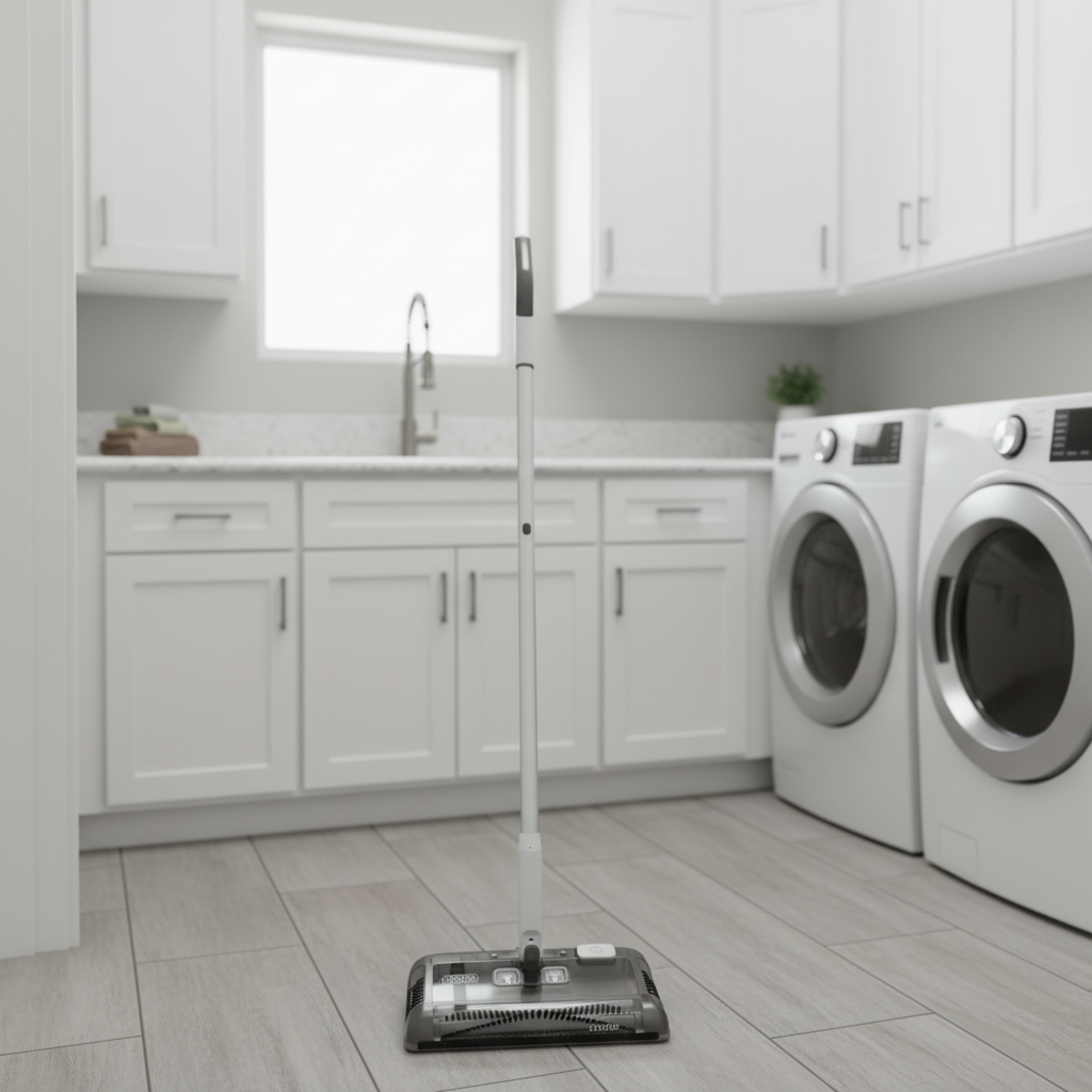 Black+Decker HFS115J10 Floor Sweeper standing upright self-standing in utility closet storage - More4less Outlet
