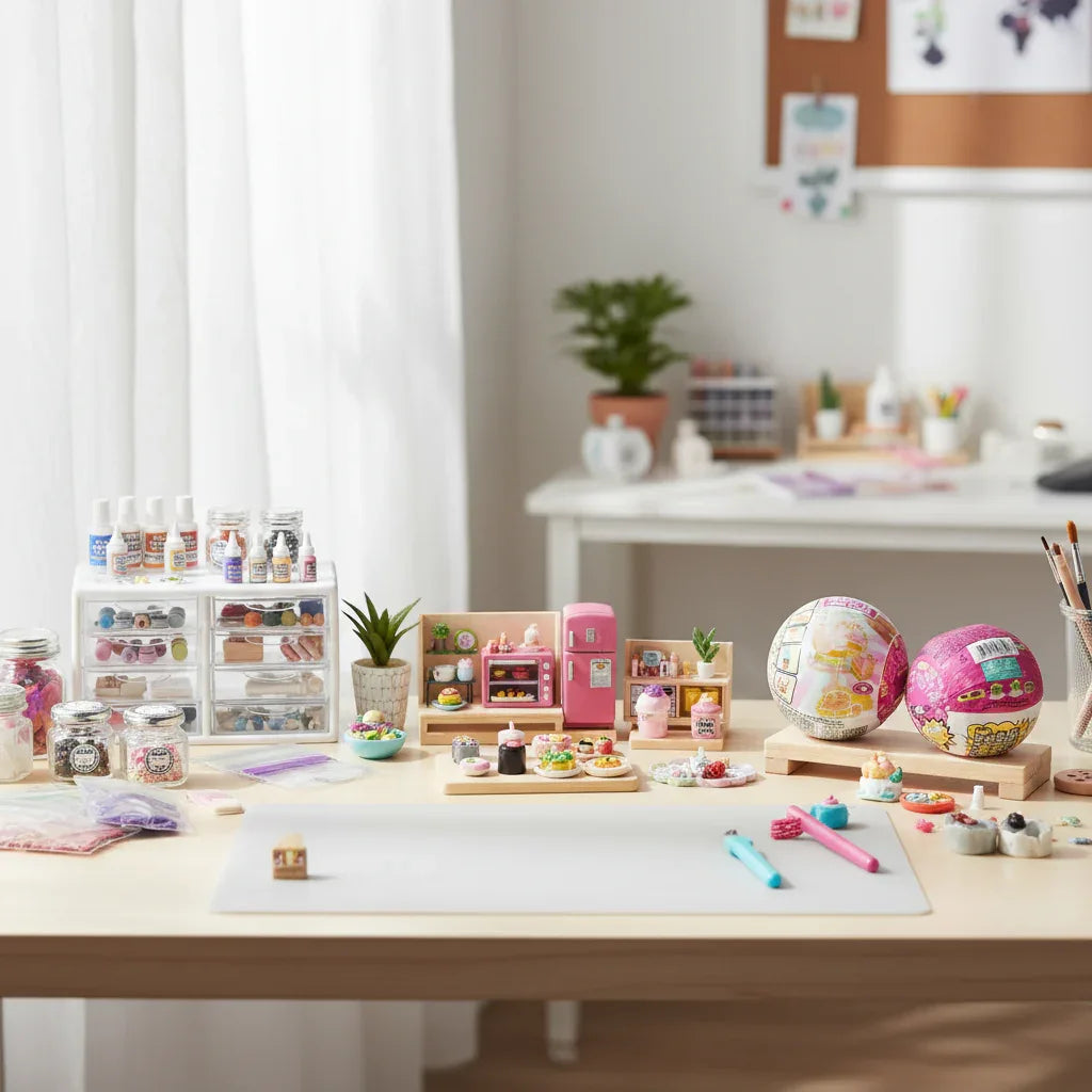 MGA Miniverse Make It Mini Food displayed on craft workstation
