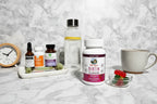MaryRuth's Biotin Gummies bottle in morning supplement routine on white marble countertop