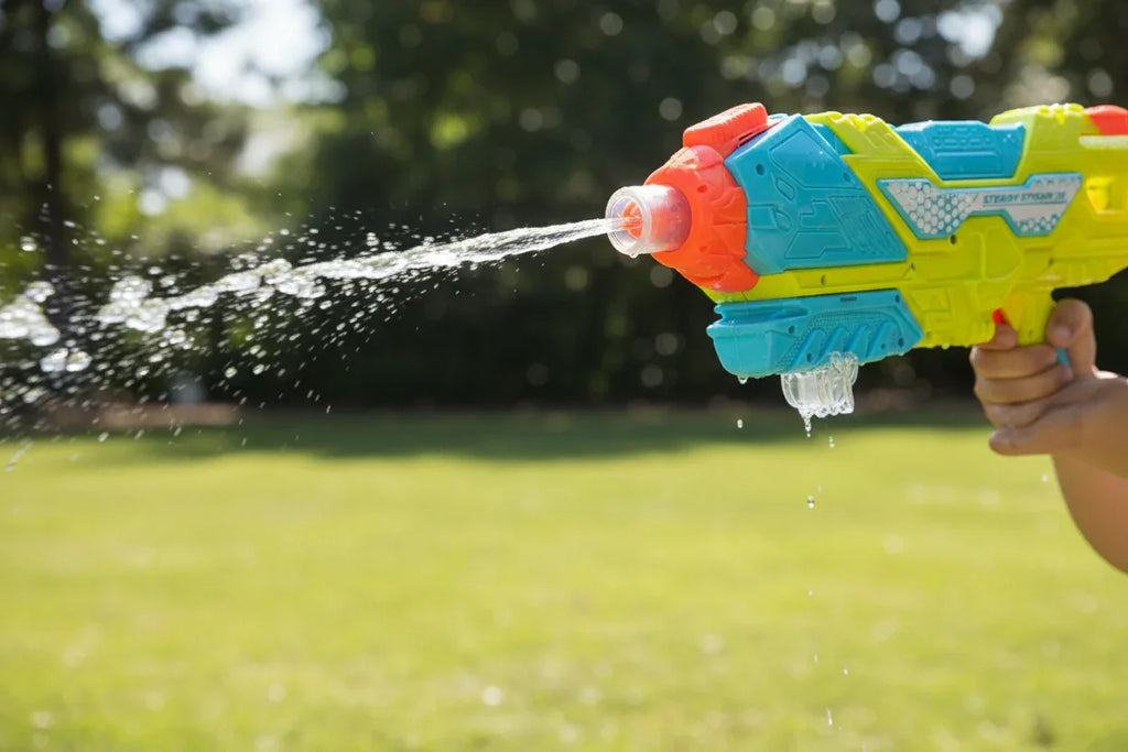 Wave Zone Steady Stream 2X water blaster action shot emphasizing pump mechanism details