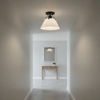Avec Avery semi-flush mount matte black white shade in modern hallway entryway