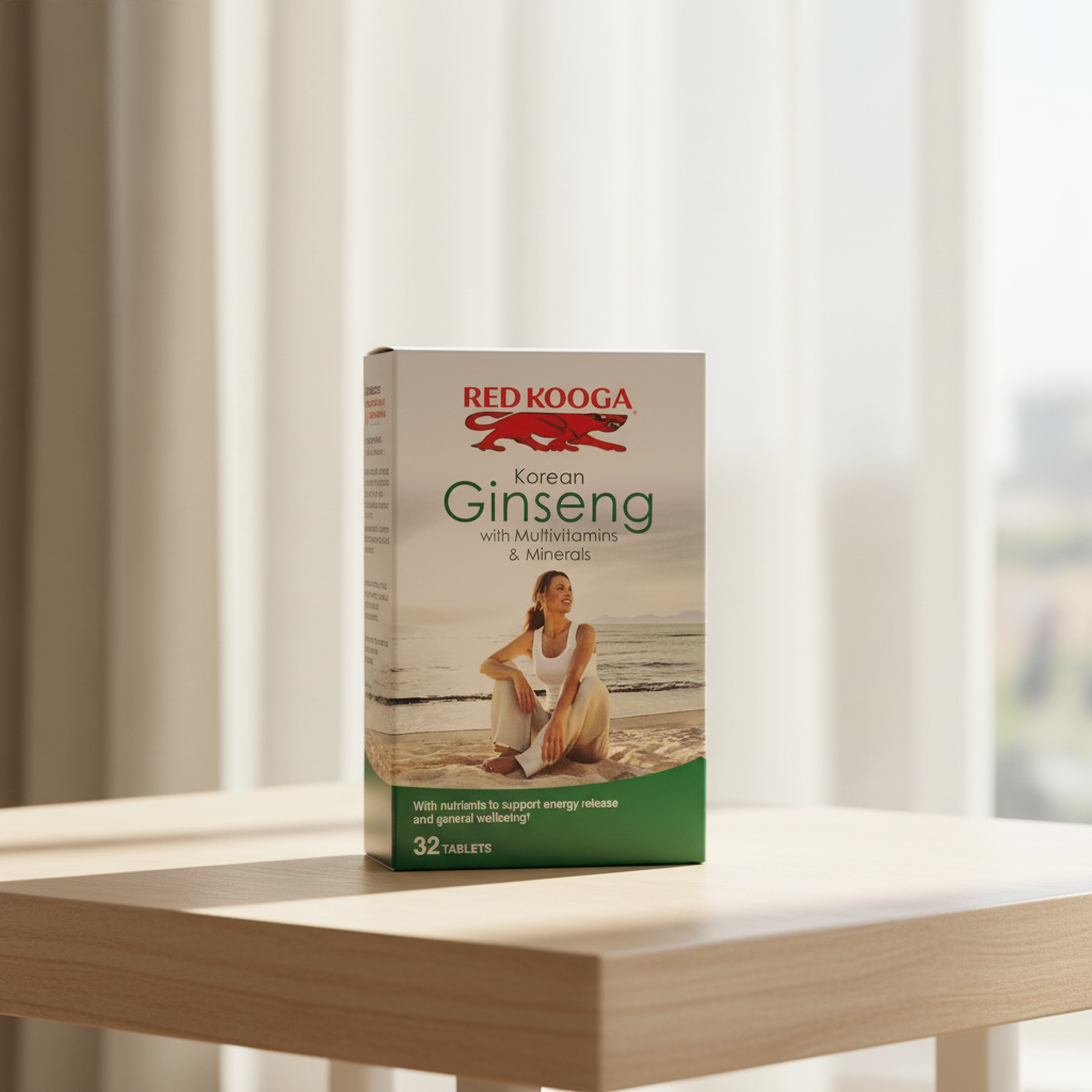 Red Kooga Korean Ginseng with Multivitamins and Minerals 32 Tablet package on a neutral shelf