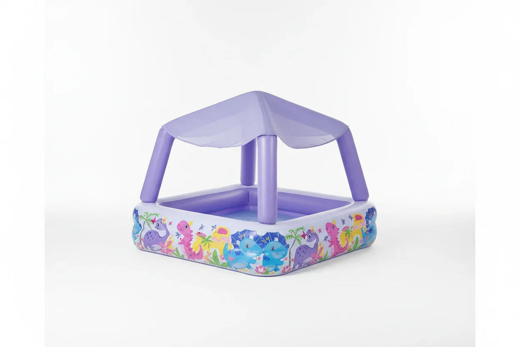Intex Sun Shade Pool fully inflated purple canopy clean white studio background