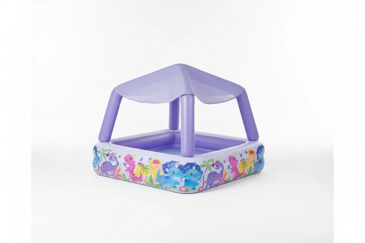 Intex Sun Shade Pool fully inflated purple canopy clean white studio background